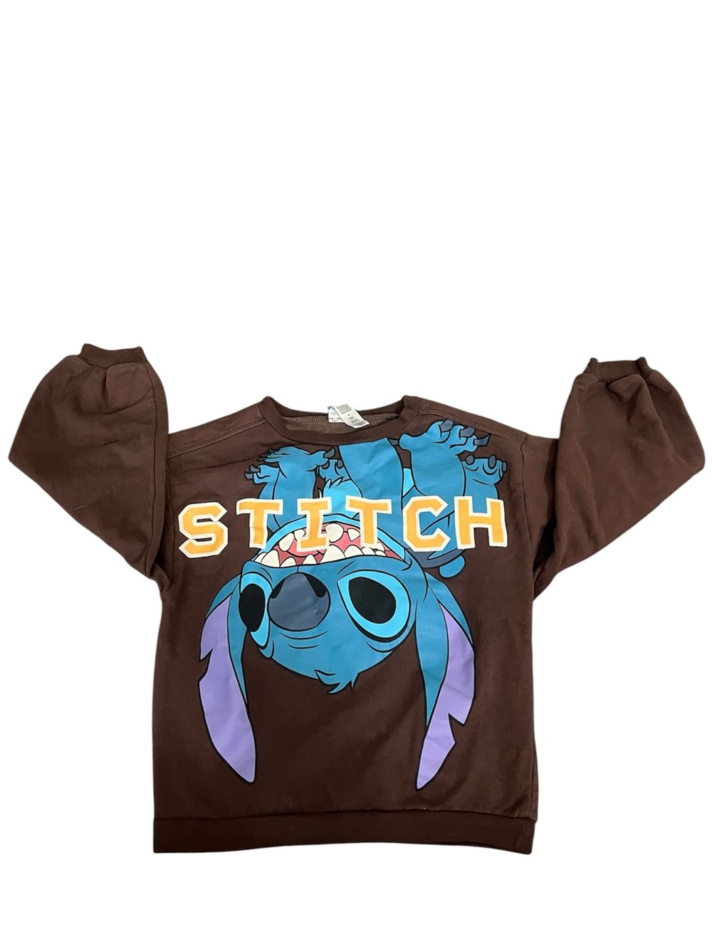 Disney Brown Sweatshirt with Blue & Purple Stitch Graphic